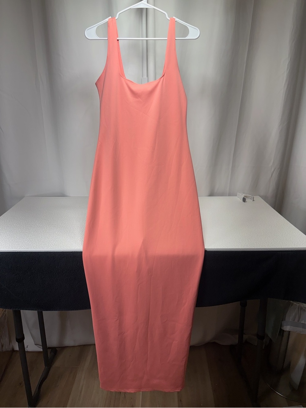 Good American Coral-Peach Slip Maxi Dress 4464